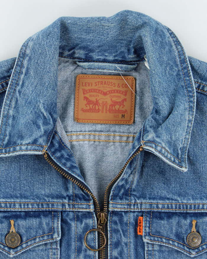 Vintage 90's Levi's Medium Wash Orange Tab Zip Up Denim Jacket M