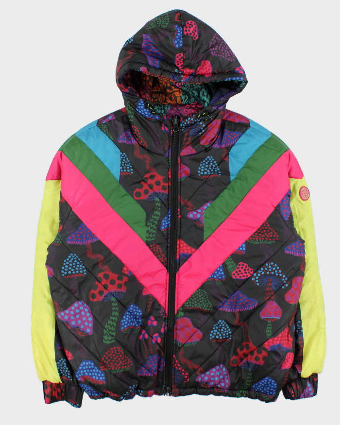 Vintage Farm Rio Multicoloured Patterned Reversible Unisex Hooded Oversized Puffer Jacket - L