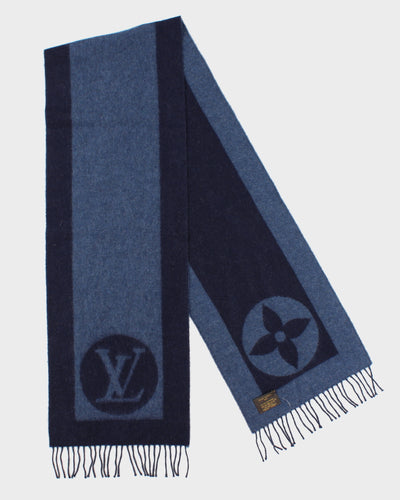 Louis Vuitton Blue Insignia Wool and Cashmere Scarf