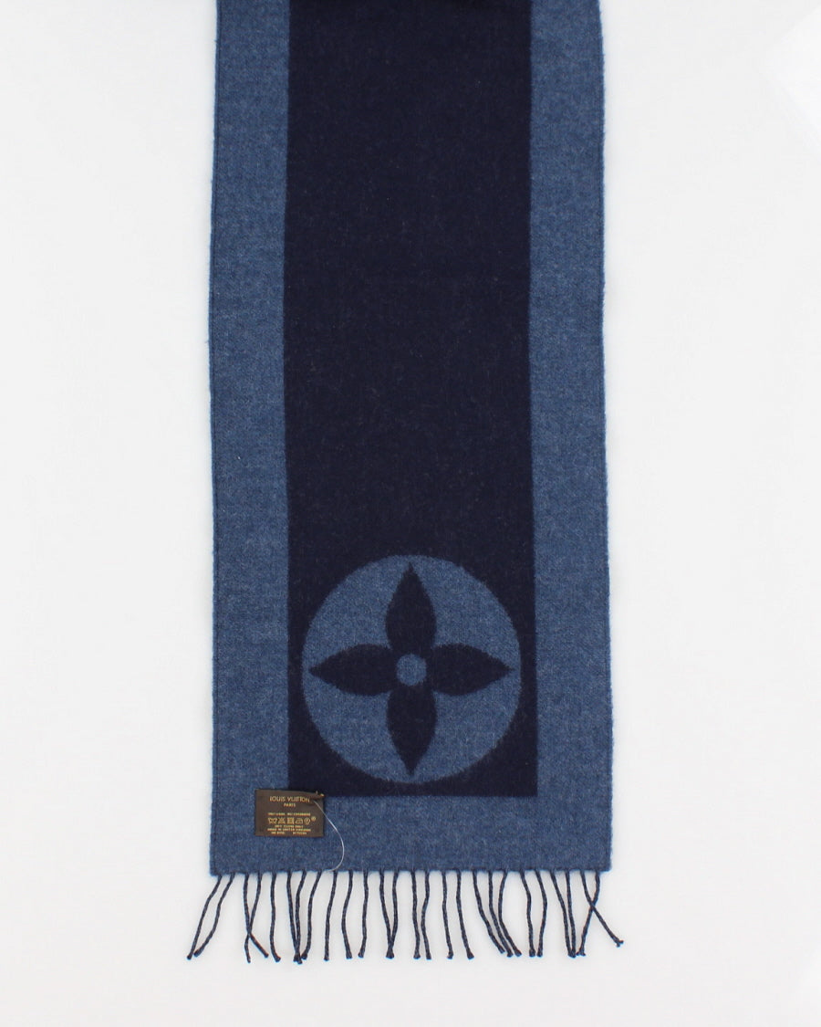 Louis Vuitton Blue Insignia Wool and Cashmere Scarf