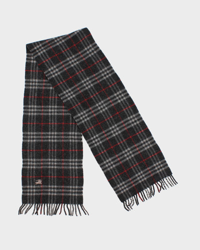 Charcoal Grey Burberry Tartan Wool Scarf