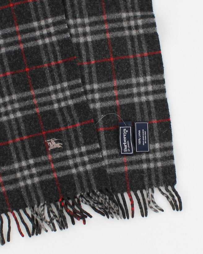 Charcoal Grey Burberry Tartan Wool Scarf