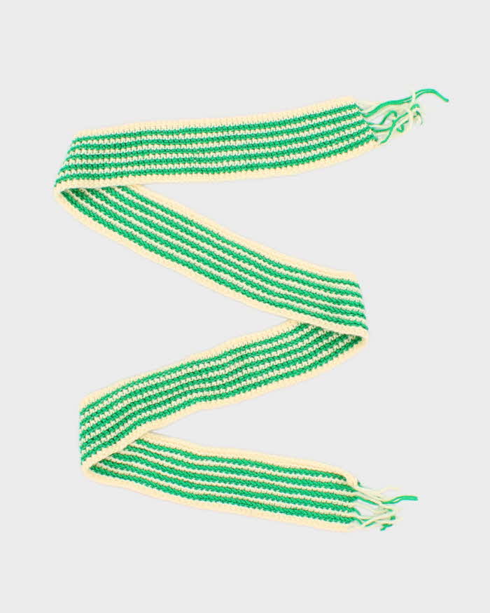 Vintage Hand Knit Green Striped Skinny Scarf
