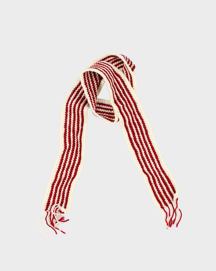 Vintage Hand Knit Red Striped Scarf