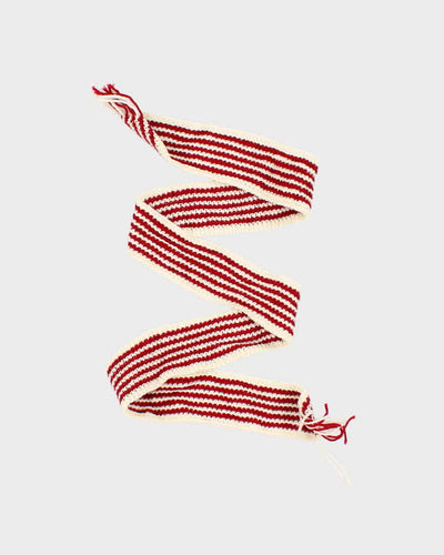 Vintage Hand Knit Red Striped Scarf