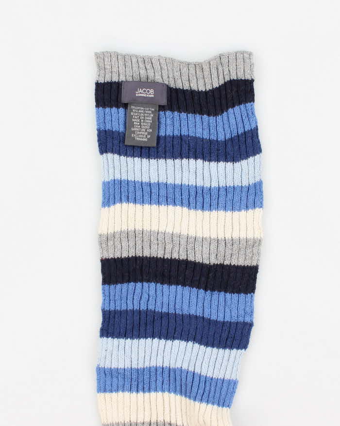 Vintage Striped Blue Knit Skinny Scarf