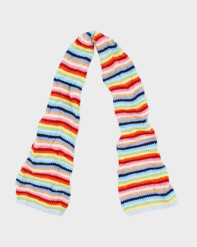 Vintage Rainbow Striped Knit Skinny Scarf