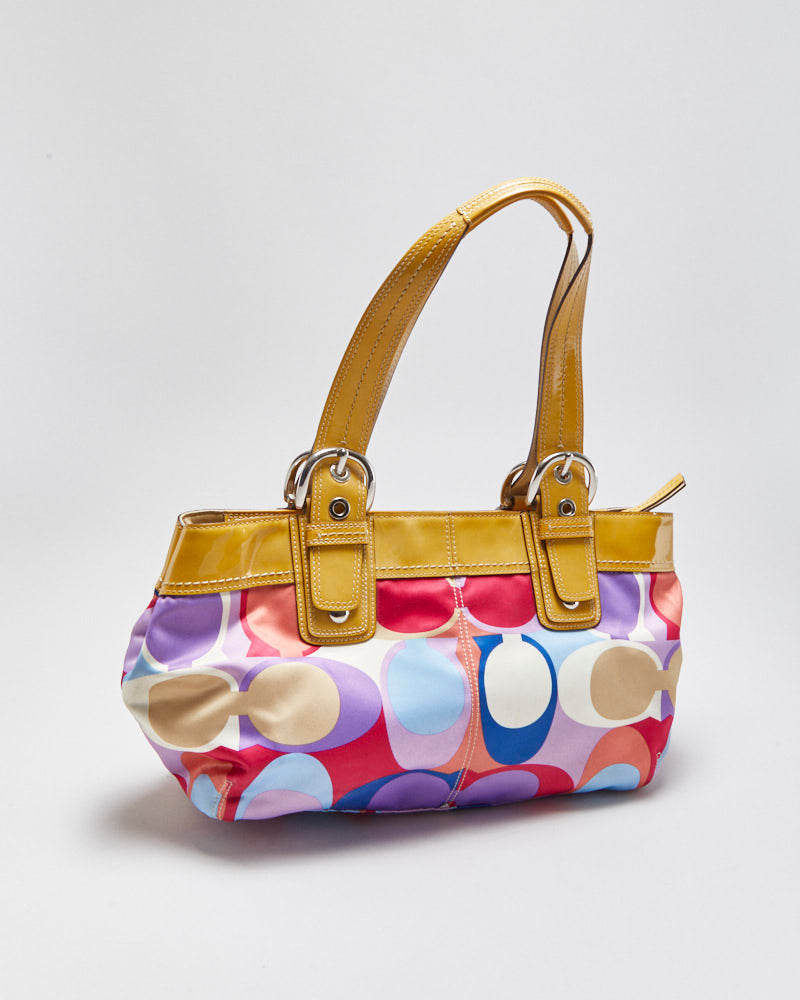 Vintage Y2K 2000s Coach Signature C Multi Colour Sateen Handbag