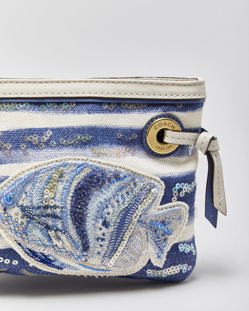 Vintage Y2k 00s Coach Embroidered Sequin Fish Wristlet Bag
