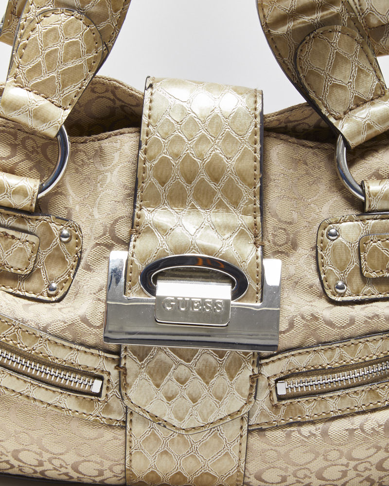 Vintage Y2K 00s Guess Snakeskin Monogram Multi Pocket Handbag