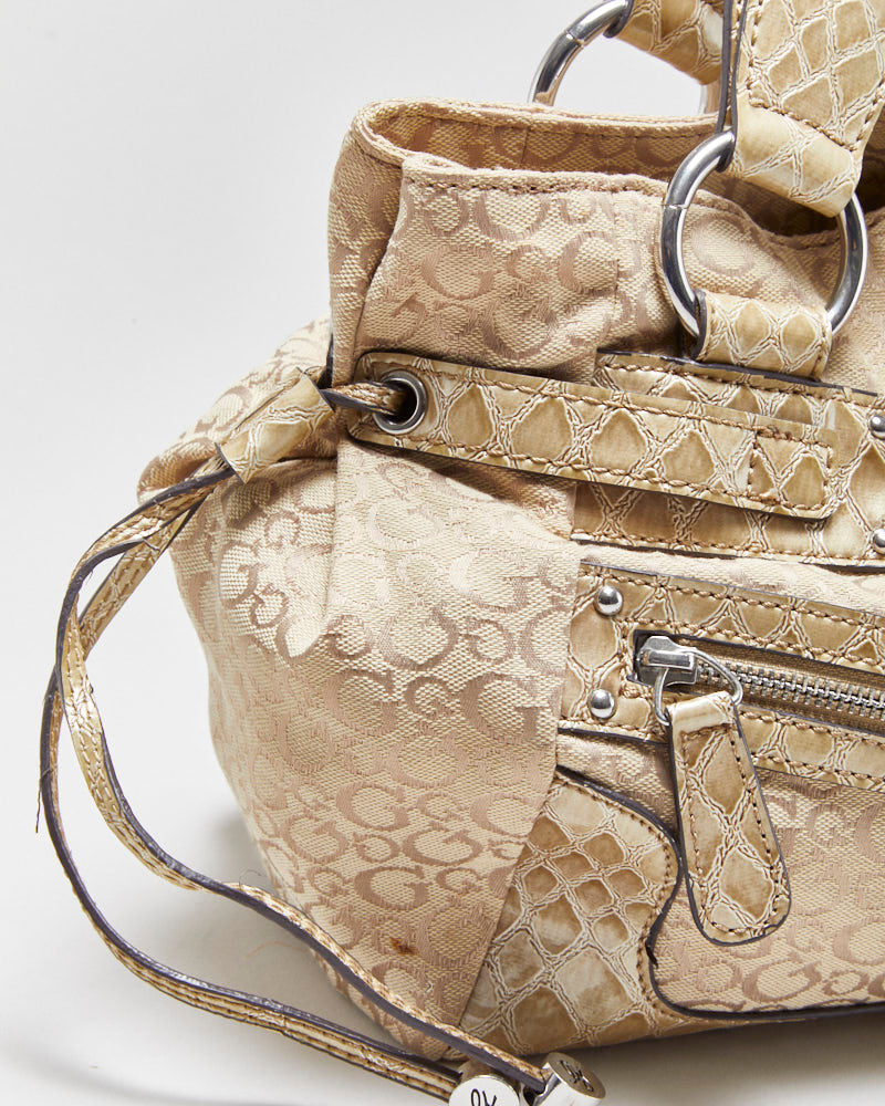 Vintage Y2K 00s Guess Snakeskin Monogram Multi Pocket Handbag