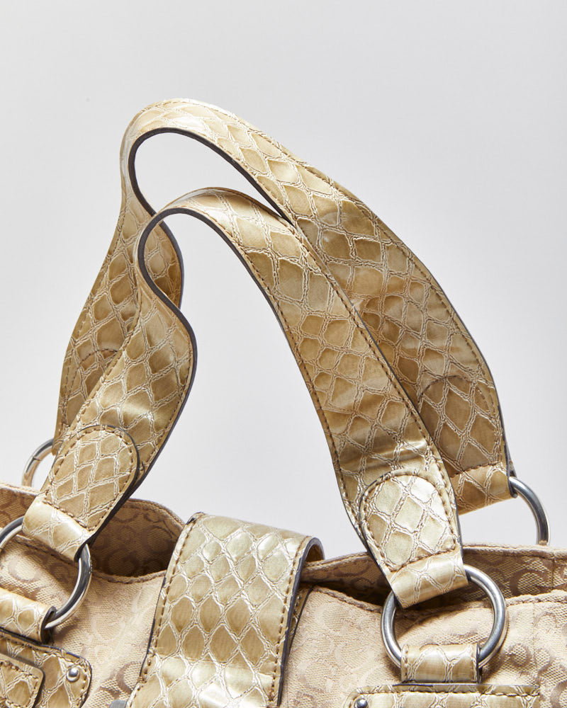 Vintage Y2K 00s Guess Snakeskin Monogram Multi Pocket Handbag
