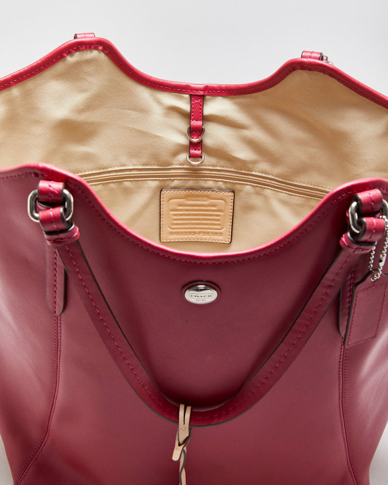 Vintage Y2K 00s Coach Payton Raspberry Large Leather Tote Handbag