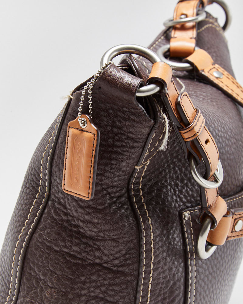 Vintage Y2K 00s Coach Chelsea Pebbled Leather Turnlock Hobo Handbag