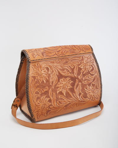 Vintage 1970s Tooled Leather Shoulder Bag - One Size