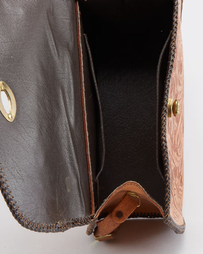 Vintage 1970s Tooled Leather Shoulder Bag - One Size