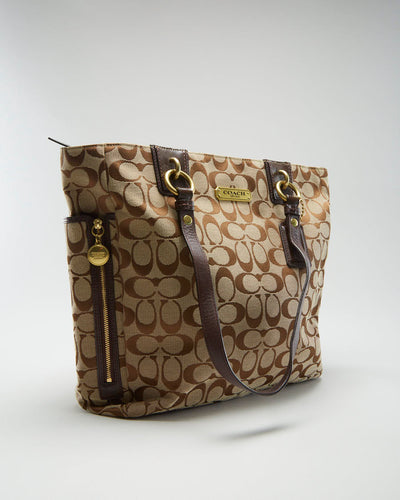 Coach Beige Monogram Tote - O/S