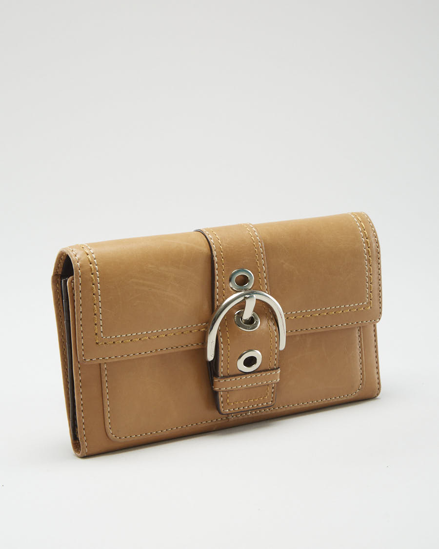 Coach Beige Leather Wallet With Buckle Front - O/S