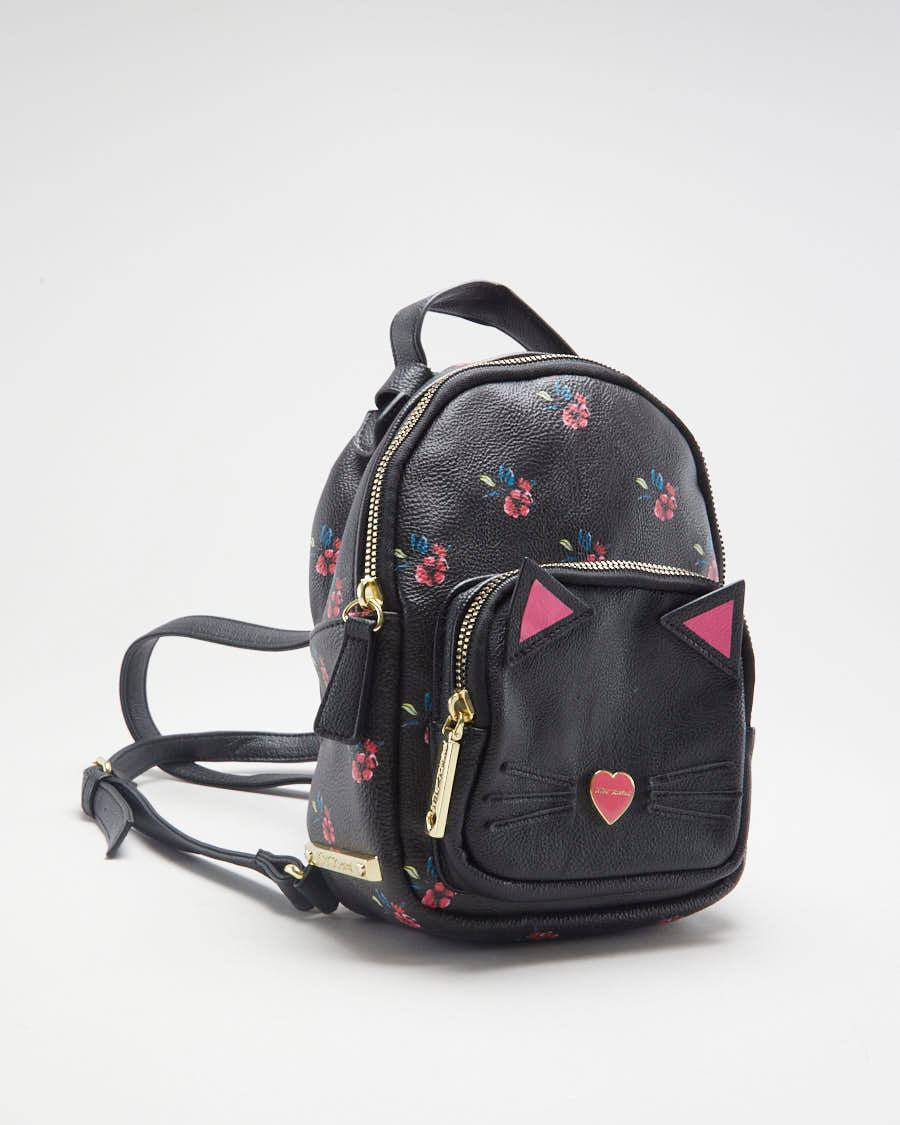 Betsey Johnson Black Leather Small Cat Backpack - O/S