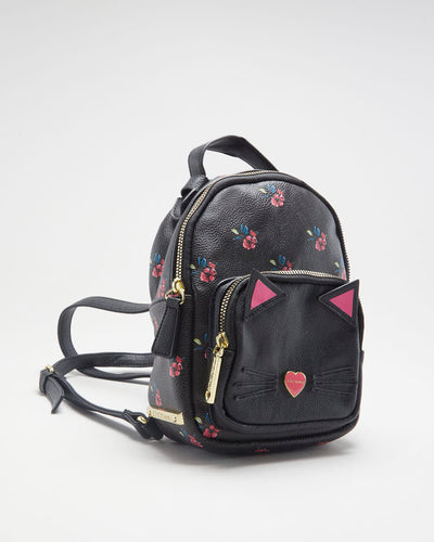 Betsey Johnson Black Leather Small Cat Backpack - O/S