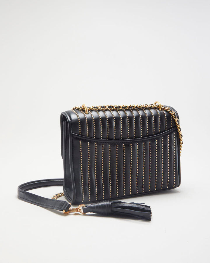 Tory Burch Black & Gold Studded Cross Body Bag - O/S