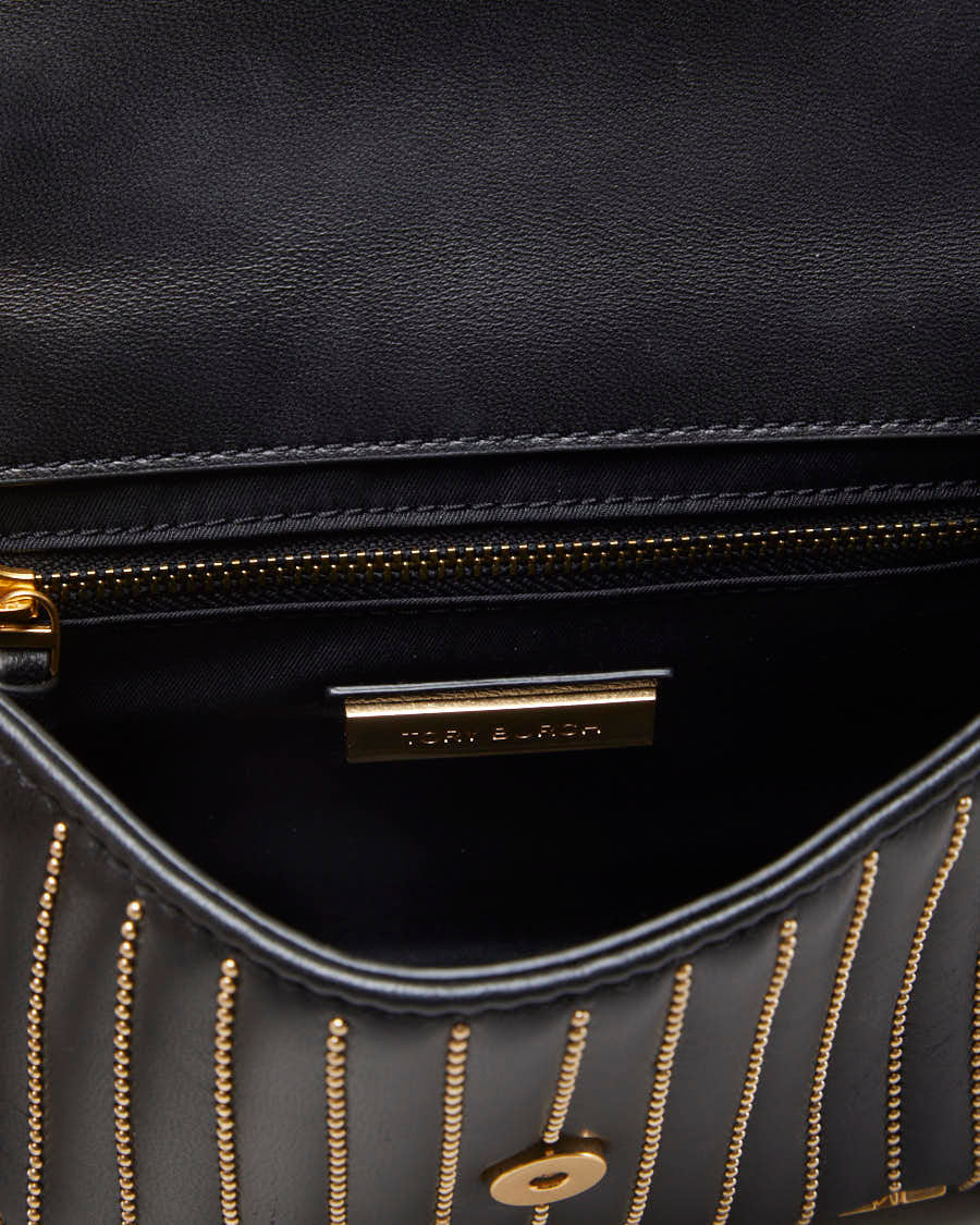 Tory Burch Black & Gold Studded Cross Body Bag - O/S