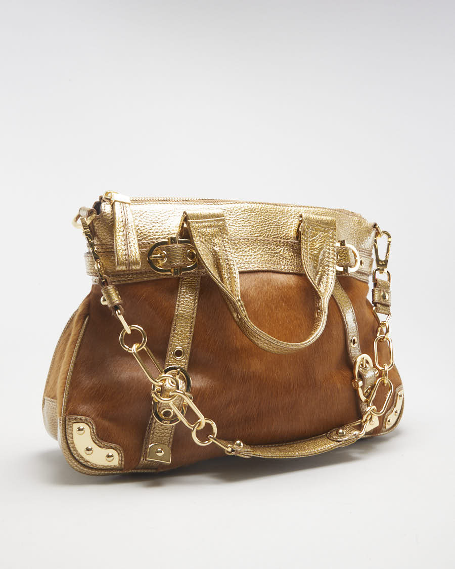 Y2K 00s Rafe Brown Leather Faux Fur Bag - O/S