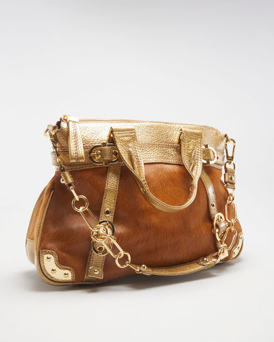 Y2K 00s Rafe Brown Leather Faux Fur Bag - O/S