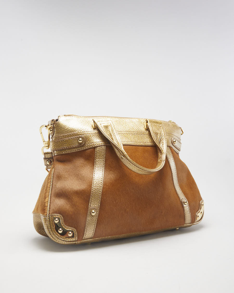 Y2K 00s Rafe Brown Leather Faux Fur Bag - O/S