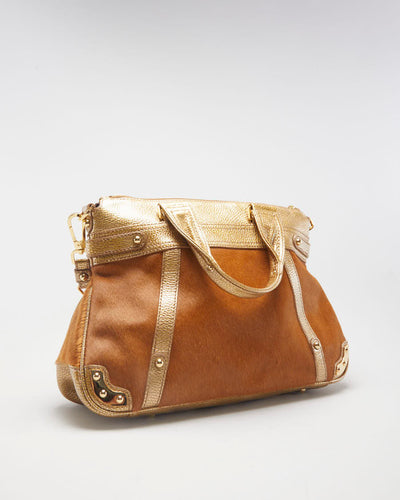 Y2K 00s Rafe Brown Leather Faux Fur Bag - O/S