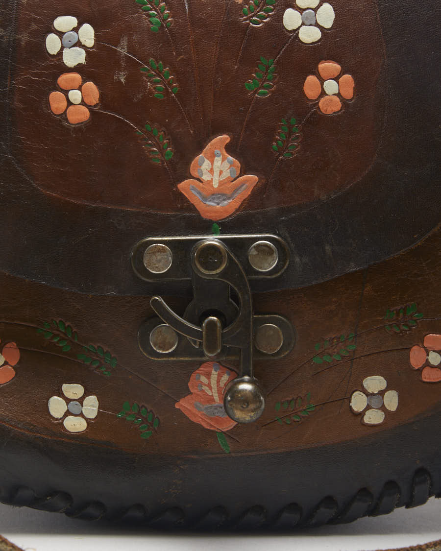 Vintage 70s Leather Handpainted Flower Bag - O/S