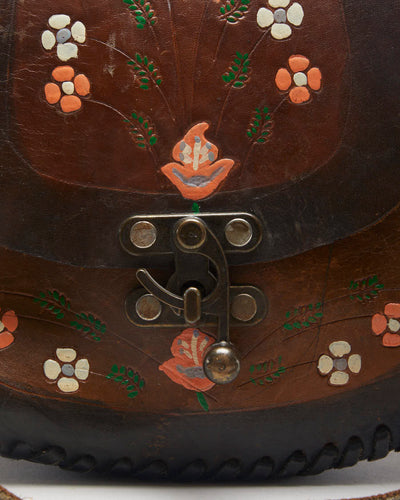 Vintage 70s Leather Handpainted Flower Bag - O/S