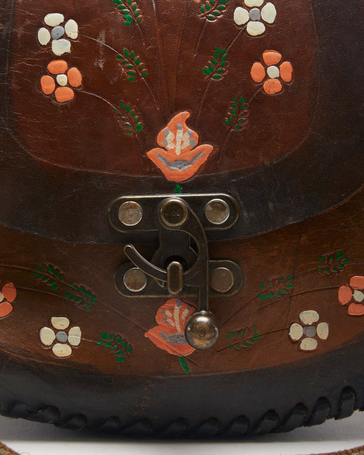 Vintage 70s Leather Handpainted Flower Bag - O/S