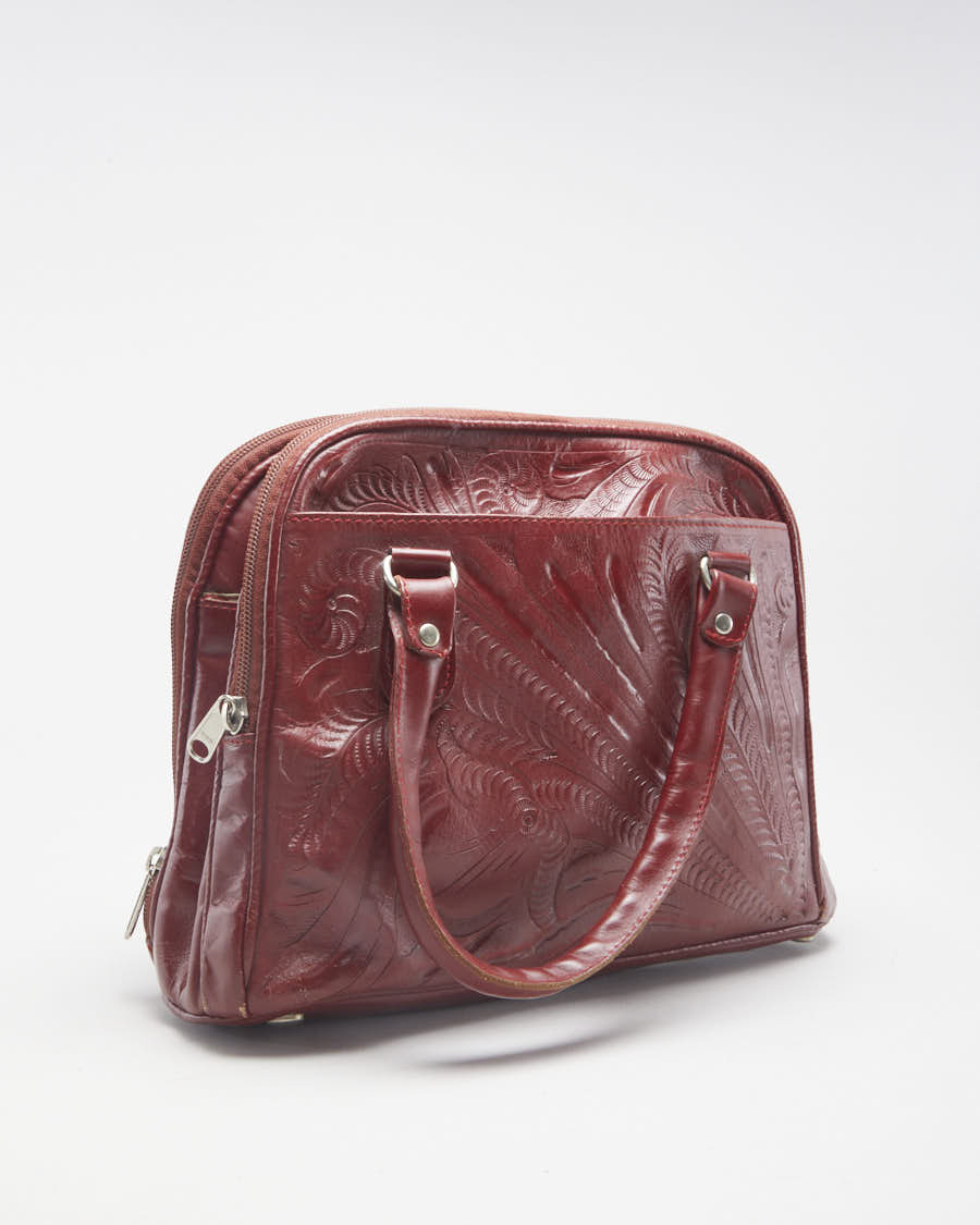Vintage 70s Gran's Naturals Red Leather Embellished Handbag - O/S