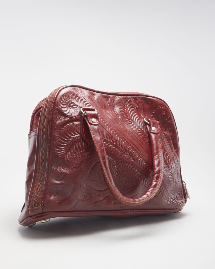 Vintage 70s Gran's Naturals Red Leather Embellished Handbag - O/S