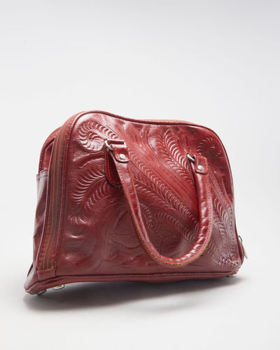 Vintage 70s Gran's Naturals Red Leather Embellished Handbag - O/S