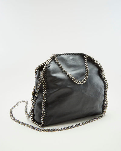 Stella McCartney Black Leather Bag With Silver Chain - O/S