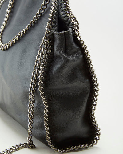 Stella McCartney Black Leather Bag With Silver Chain - O/S