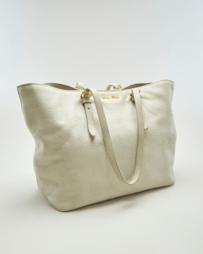 Y2K 00s Miu Miu Cream Leather Handbag - O/S