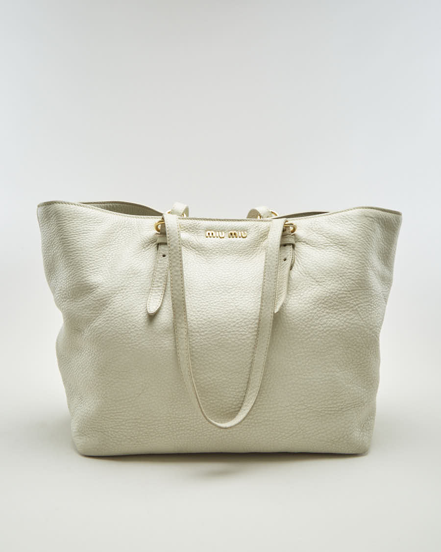 Y2K 00s Miu Miu Cream Leather Handbag - O/S