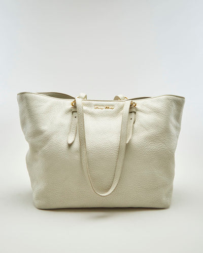 Y2K 00s Miu Miu Cream Leather Handbag - O/S
