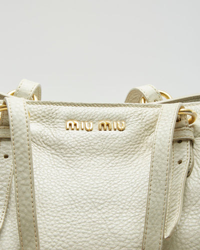 Y2K 00s Miu Miu Cream Leather Handbag - O/S