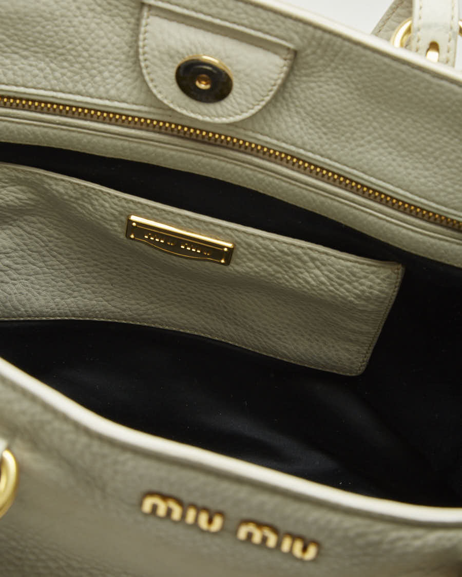 Y2K 00s Miu Miu Cream Leather Handbag - O/S