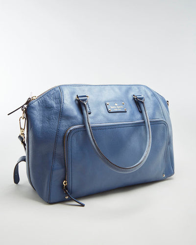 Kate Spade Blue Leather Handbag With Goldware - O/S
