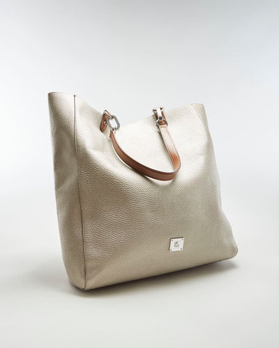 Ralph Lauren Gun Metal Gold Vegan Leather Tote Bag - O/S