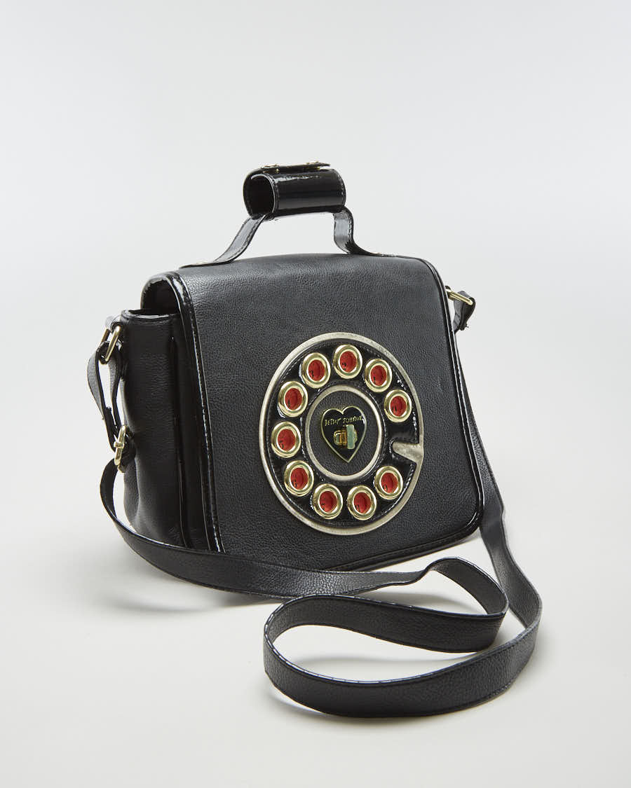 Betsey Johnson Black Leather Phone Dial Crossbody Bag - O/S