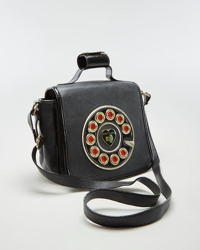 Betsey Johnson Black Leather Phone Dial Crossbody Bag - O/S
