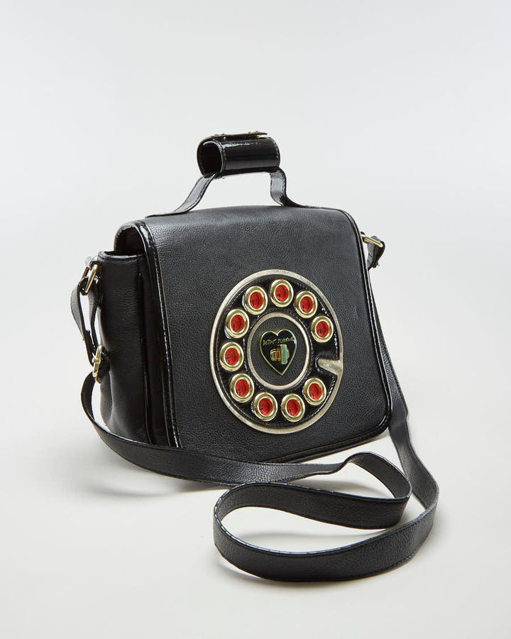 Betsey Johnson Black Leather Phone Dial Crossbody Bag - O/S