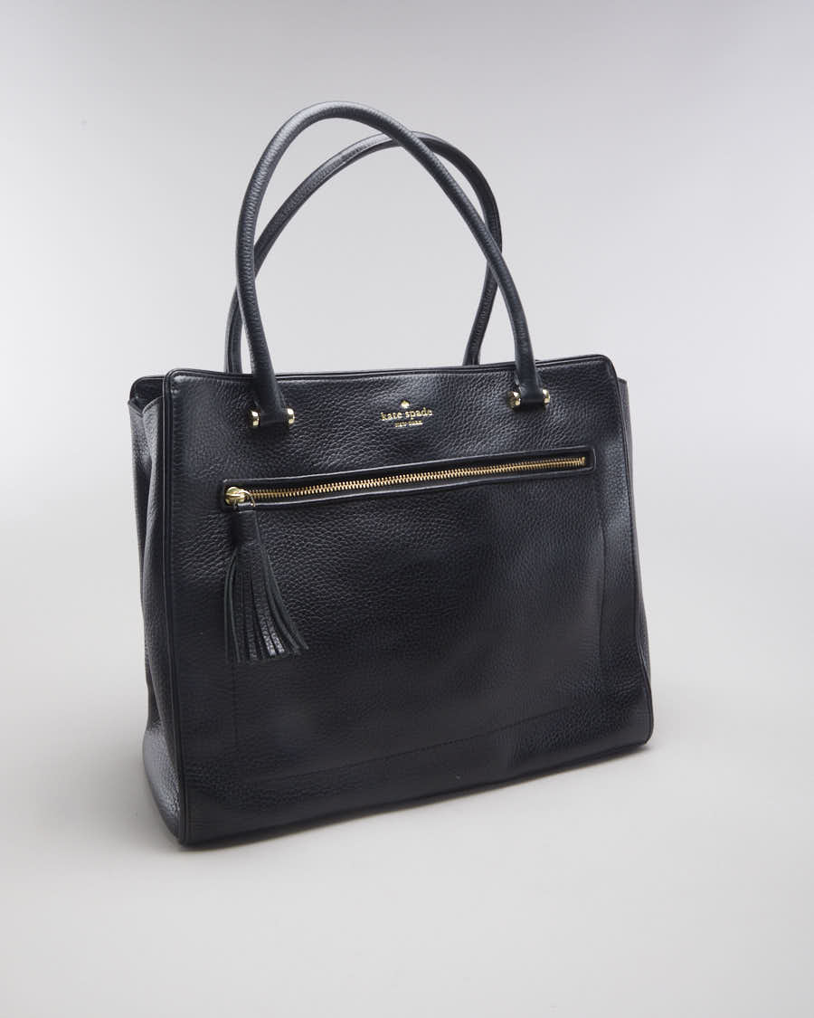 Kate Spade Black With Gold Hardware Leather Handbag - O/S