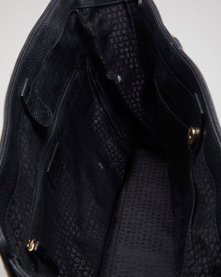 Kate Spade Black With Gold Hardware Leather Handbag - O/S